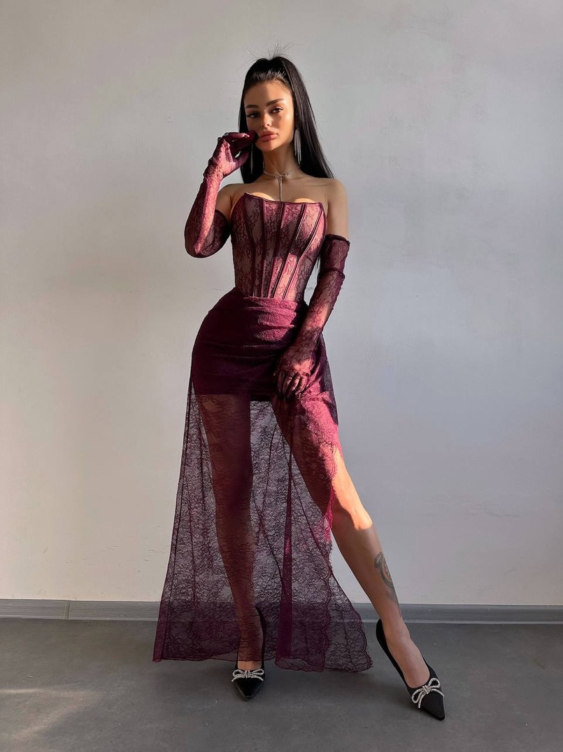 Мереживна сукня максі з рукавичками  | PUSHKA SHOP