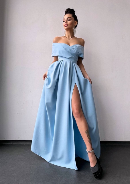 Сукня максі  з відкритими плечима та розрізом на спідниці | PUSHKA SHOP