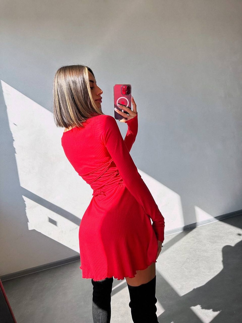 Трикотажна сукня міні  зі шнурівкою на спинці    | PUSHKA SHOP