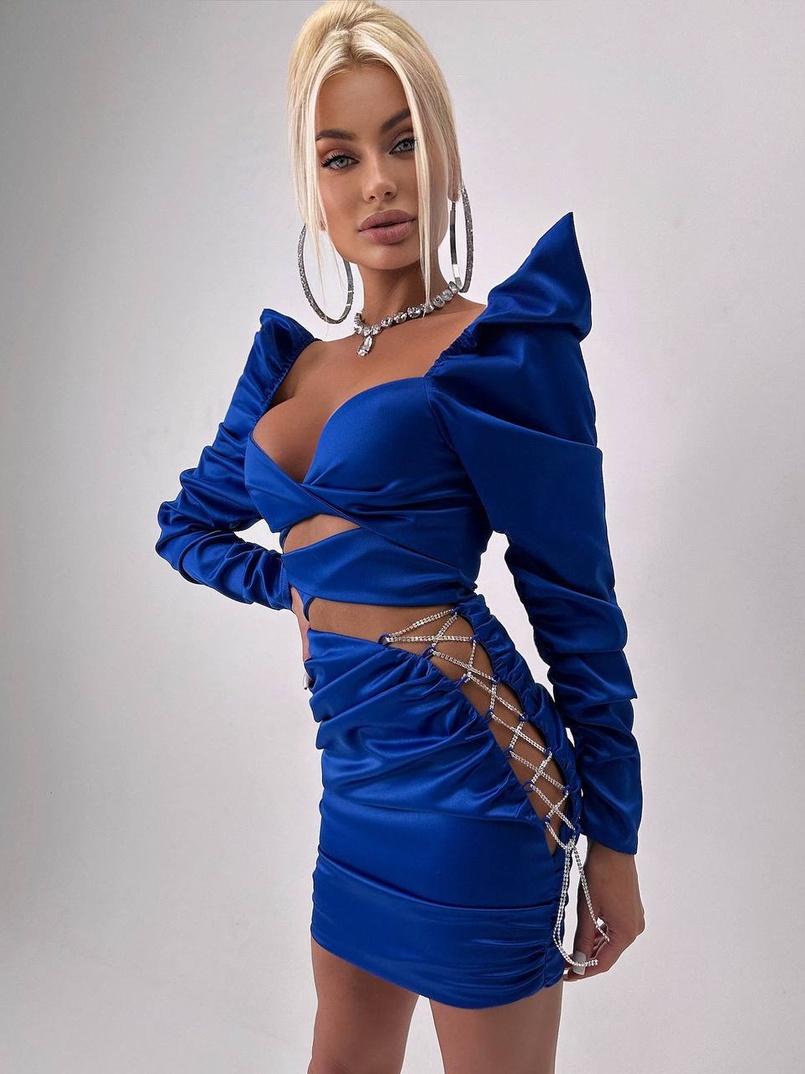 Сукня міні з драпіруванням, декорована стразами  Сукня міні з драпіруванням, декорована стразами  | PUSHKA SHOP