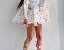 Шифонова сукня на підкладці з розкльошеними рукавами з асиметричною спідницею + корсет декорований стразами  | PUSHKA SHOP