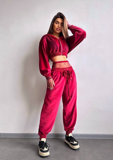 Велюровий комплект декорований стразами( бомбер+ рукавички+ штани + трусики) | PUSHKA SHOP