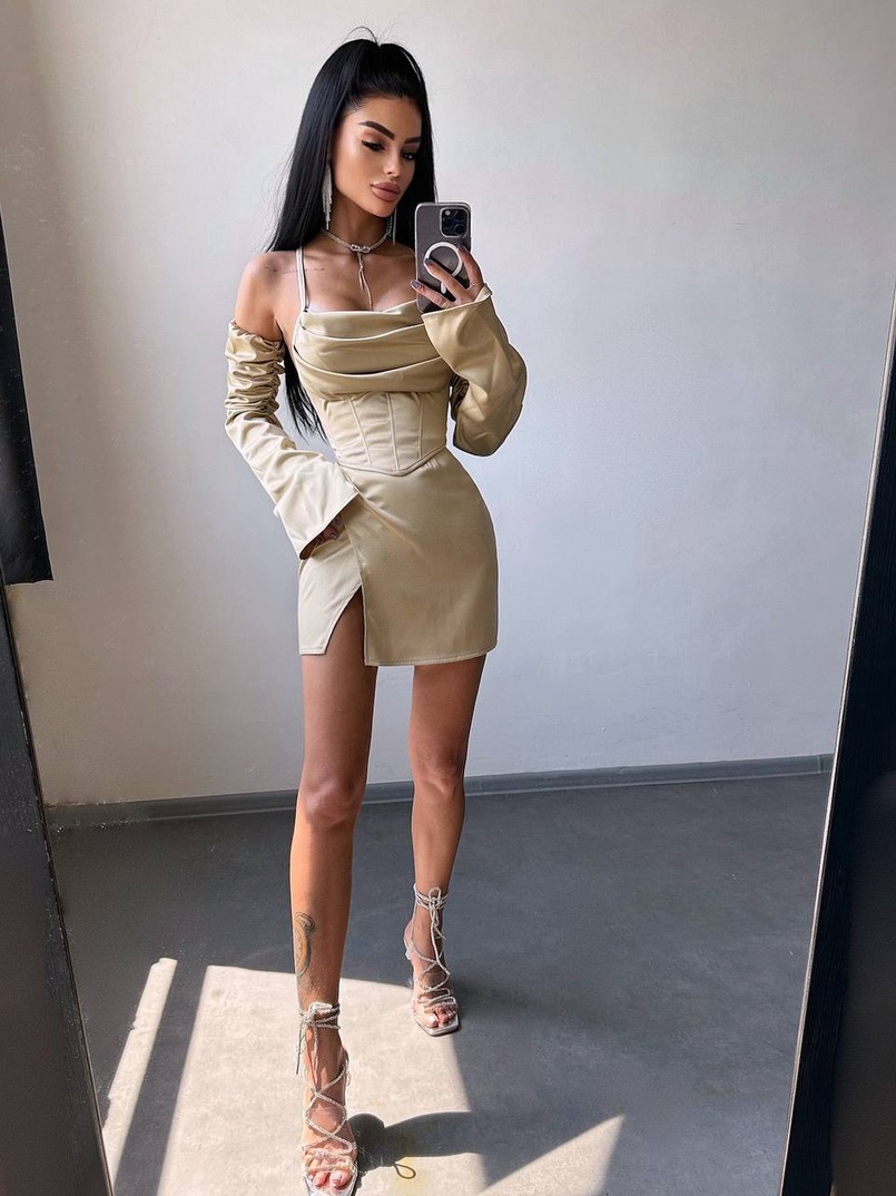 Комплект: корсет з рукавами    + спідниця міні з драпіруванням   Комплект: корсет з рукавами    + спідниця міні з драпіруванням   | PUSHKA SHOP