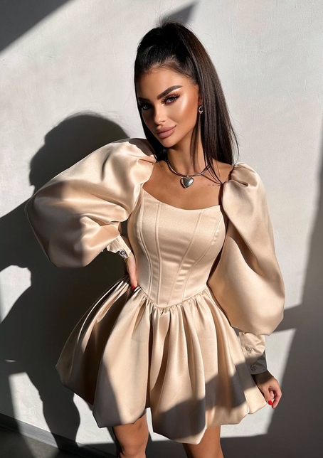 Сукня з обʼємними рукавами та спідницею балоном  Сукня з обʼємними рукавами та спідницею балоном  | PUSHKA SHOP