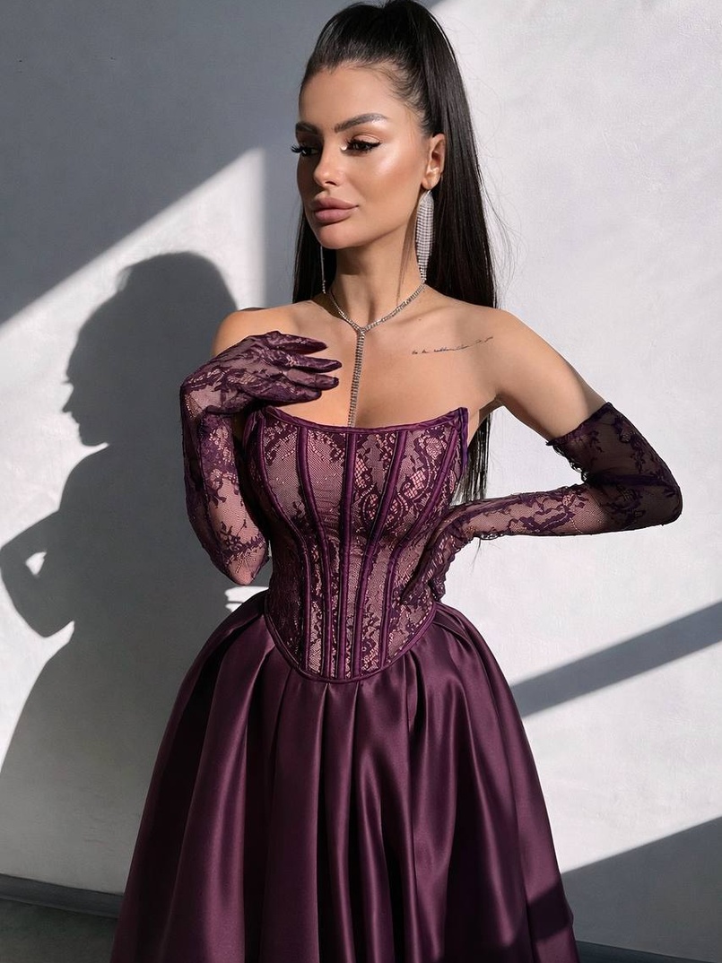 Комплект : мереживий корсет   + рукавички +спідниця балон міді  | PUSHKA SHOP