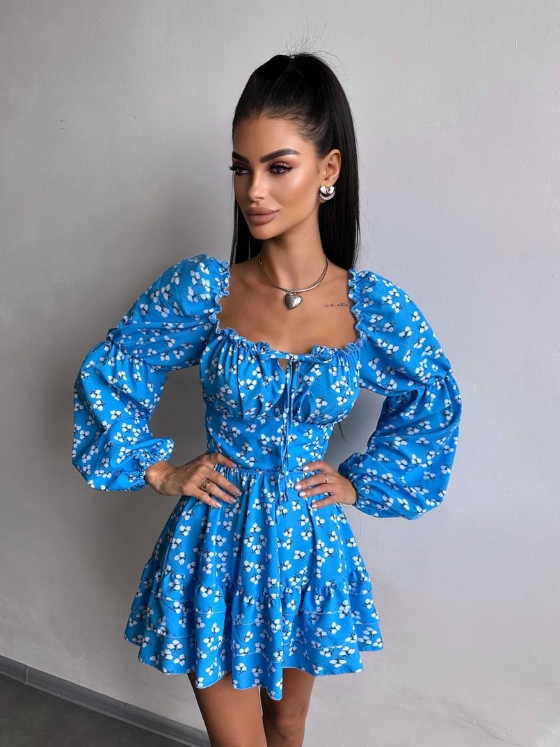 Сукня з квітковим принтом з воланами на ґудзиках  | PUSHKA SHOP