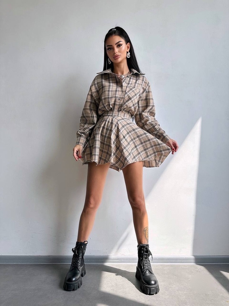 Комплект: сорочка + спідниця у клітинку  Комплект: сорочка + спідниця у клітинку  | PUSHKA SHOP