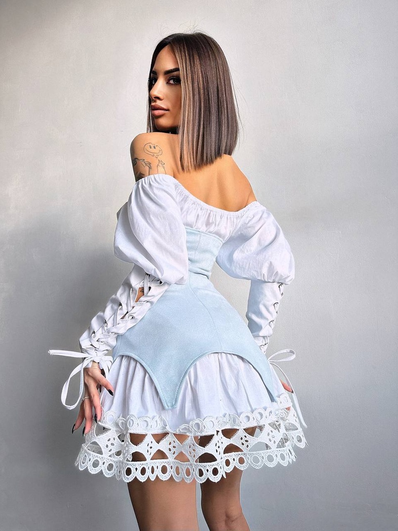 Комплект: сукня декорована мереживом + корсет  Комплект: сукня декорована мереживом + корсет  | PUSHKA SHOP