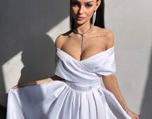 Романтична сукня міді з відкритими плечима та пишною спідницею | PUSHKA SHOP