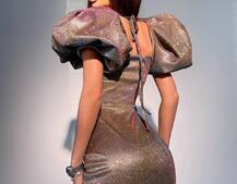 Блестящее платье с объемными рукавами  Блестящее платье с объемными рукавами  | PUSHKA SHOP