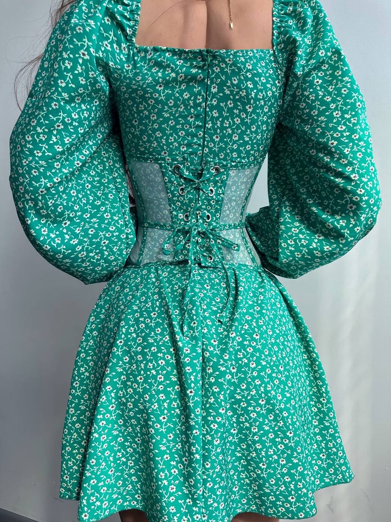 Сукня міні в квітковий принт + прозорий корсет  | PUSHKA SHOP