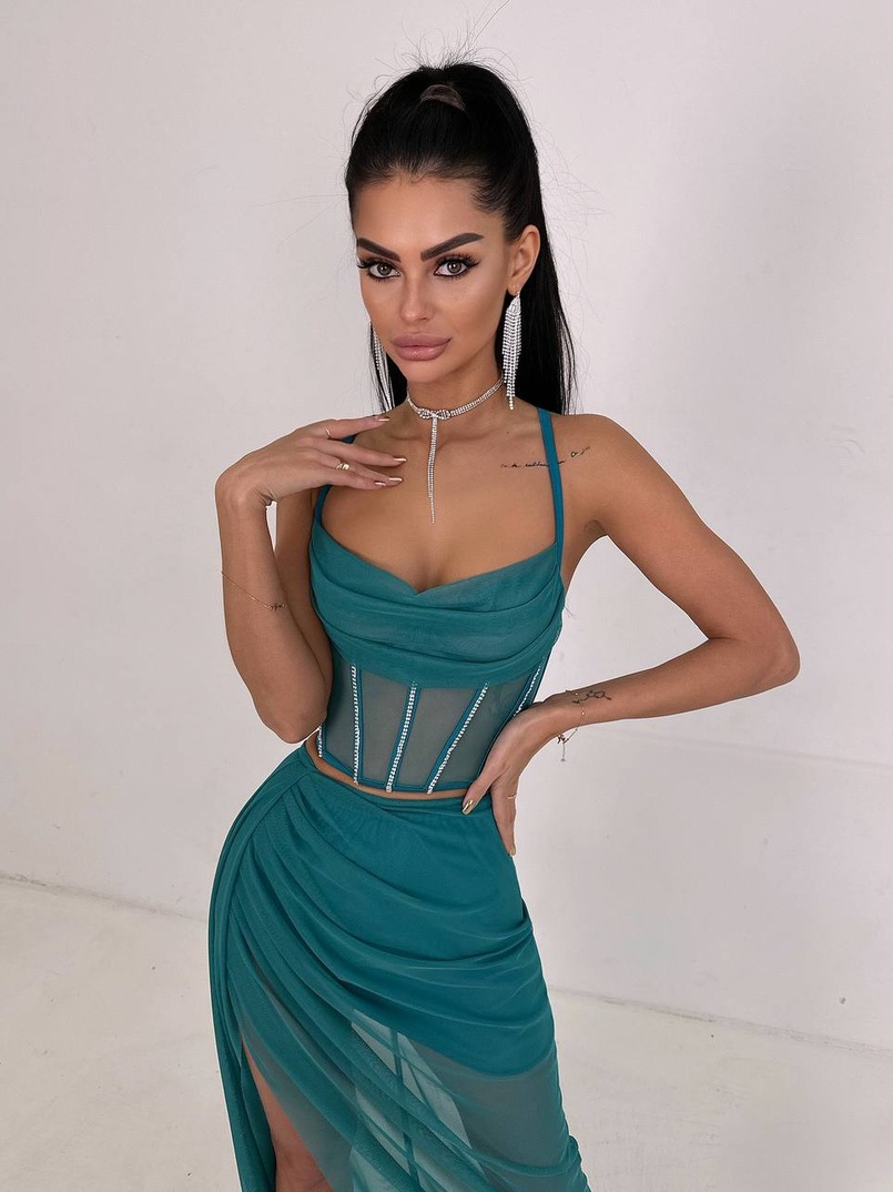 Комплект: корсет декорований стразами + спідниця максі  Комплект: корсет декорований стразами + спідниця максі  | PUSHKA SHOP