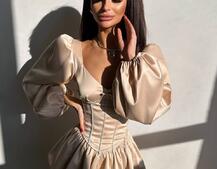 Комплект: сукня з подвійною спідницею + корсет, декорований стразами    Комплект: сукня з подвійною спідницею + корсет, декорований стразами    | PUSHKA SHOP