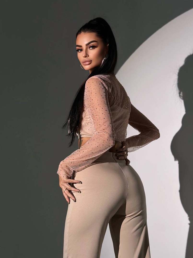 Комплект: топ + штани із сіткою зі стразами  Комплект: топ + штани із сіткою зі стразами  | PUSHKA SHOP
