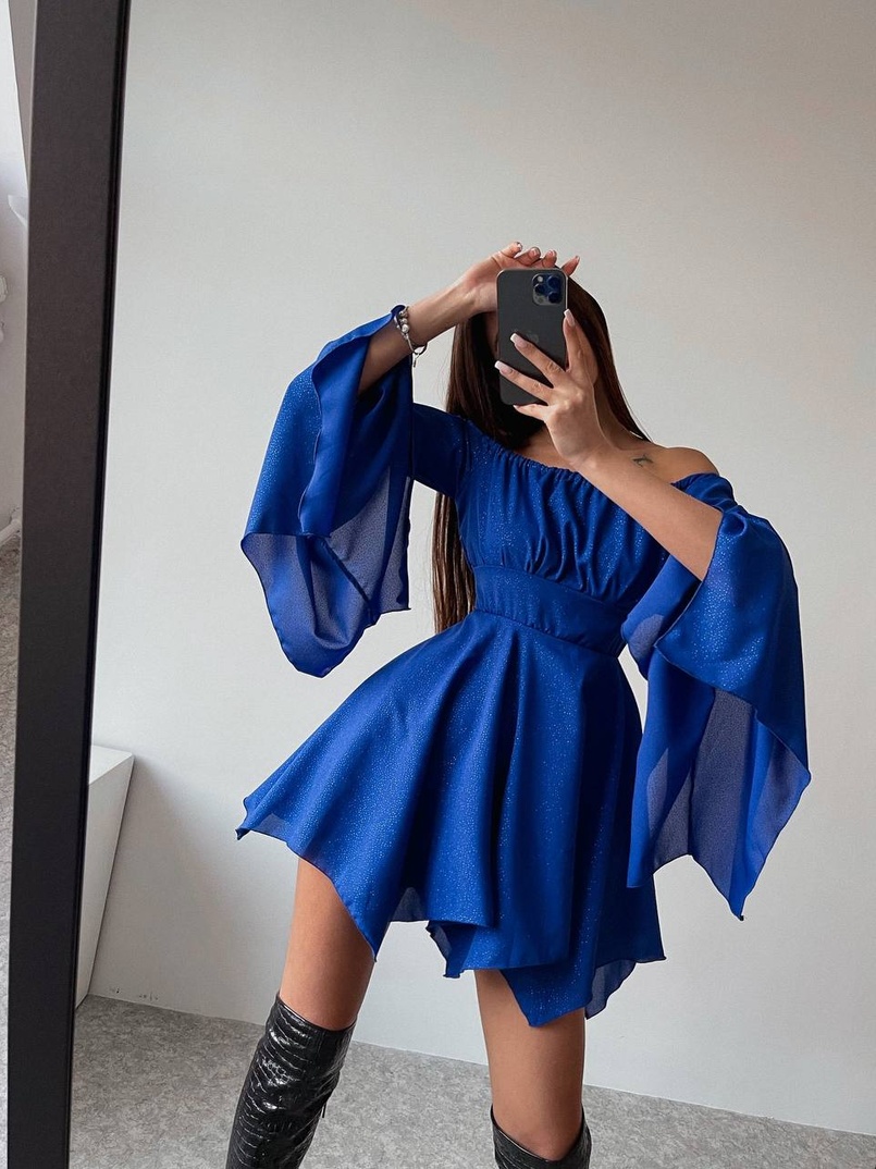 Шифонова сукня на підкладці з розкльошеними рукавами з асиметричною спідницею + корсет декорований стразами Ручна робота! Шифонова сукня на підкладці з розкльошеними рукавами з асиметричною спідницею + корсет декорований стразами Ручна робота! | PUSHKA SHOP