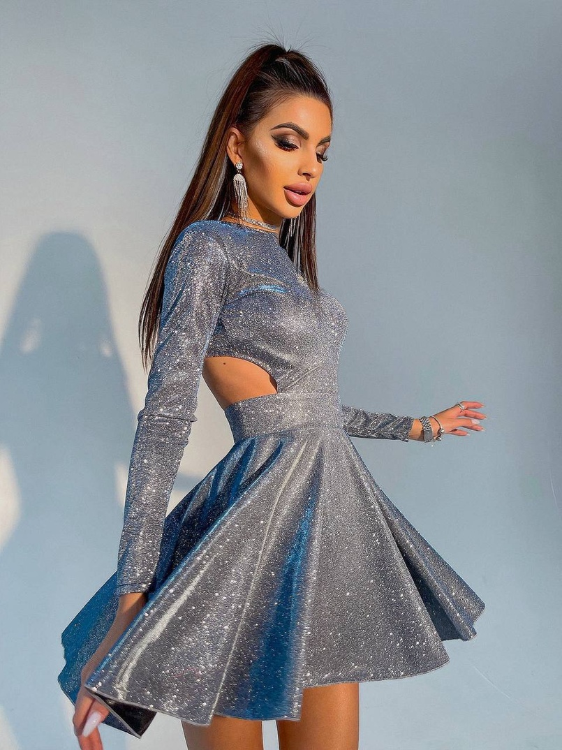 Блискуча сукня міні з відкритою спиною  Блискуча сукня міні з відкритою спиною  | PUSHKA SHOP