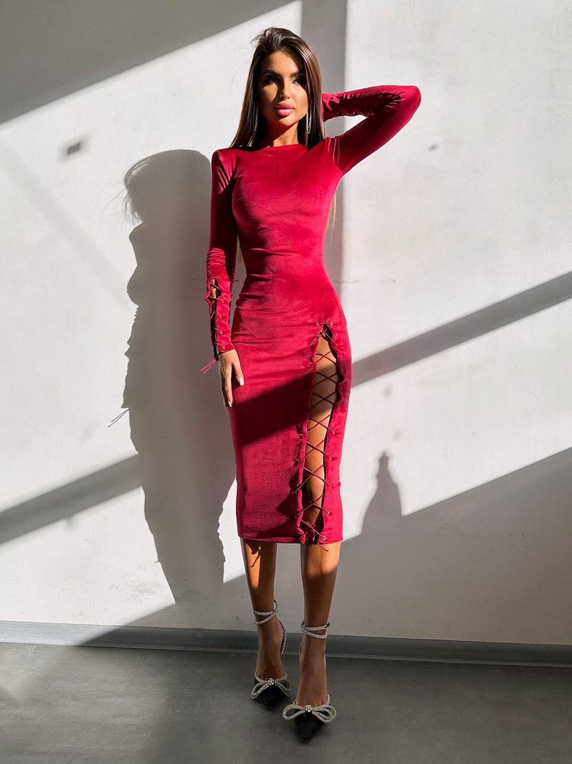 Оксамитова сукня міді зі шнурівкою Оксамитова сукня міді зі шнурівкою | PUSHKA SHOP