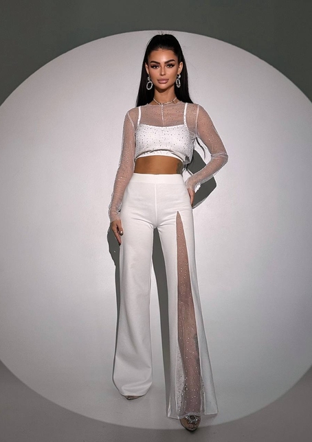 Комплект: топ + штани із сіткою зі стразами  Комплект: топ + штани із сіткою зі стразами  | PUSHKA SHOP