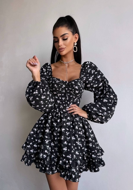 Сукня з квітковим принтом з воланами на ґудзиках  Сукня з квітковим принтом з воланами на ґудзиках  | PUSHKA SHOP