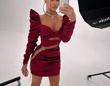 Сукня міні з драпіруванням, декорована стразами  Сукня міні з драпіруванням, декорована стразами  | PUSHKA SHOP