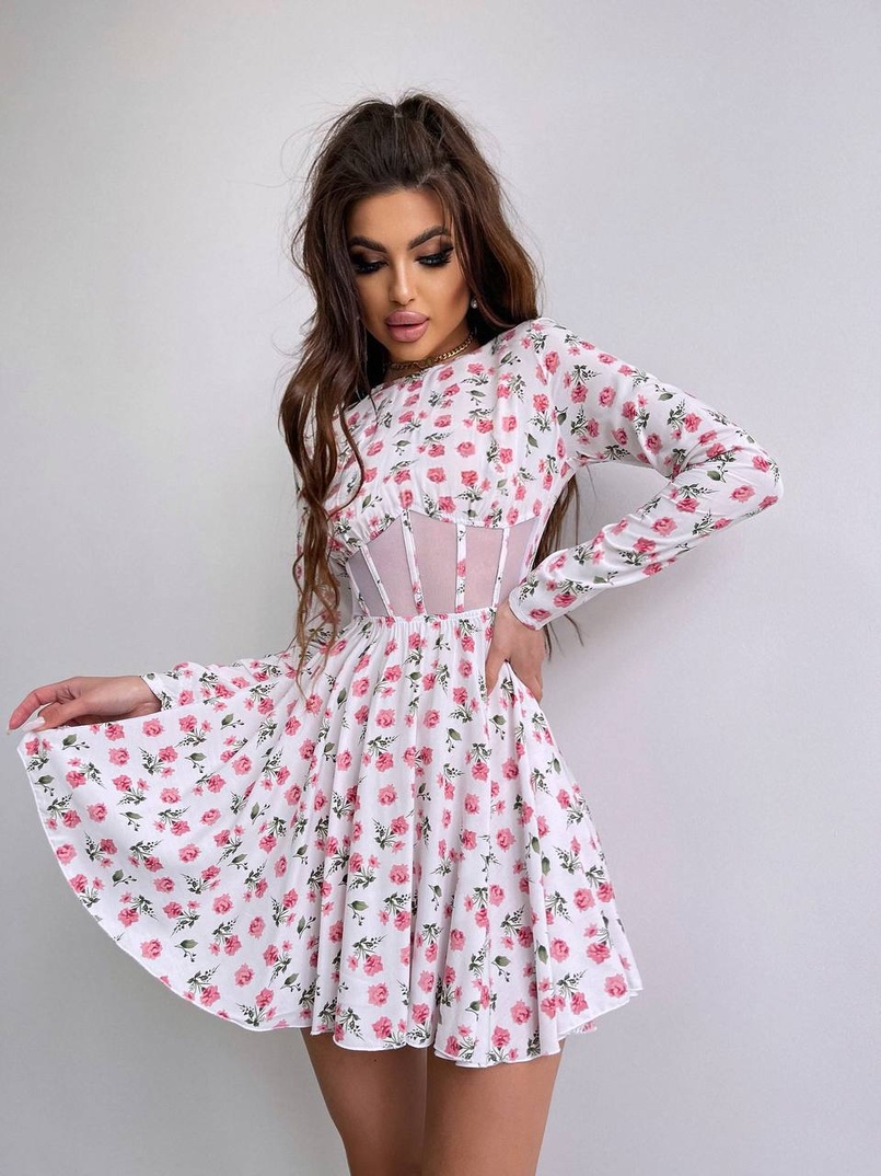 Приталена сукня з корсетною вставкою та спідницею-сонцем | PUSHKA SHOP