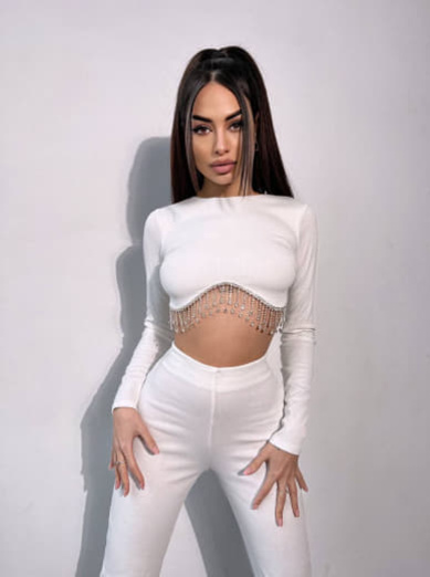 Комплект : штани кльош і топ , декорований бахромою зі страз Ручна робота Комплект : штани кльош і топ , декорований бахромою зі страз Ручна робота | PUSHKA SHOP