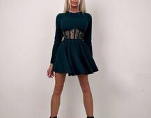 Трикотажна корсетна сукня з мереживом та пишною спідницею  Трикотажна корсетна сукня з мереживом та пишною спідницею  | PUSHKA SHOP