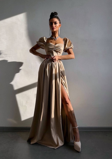 Атласна сукня максі із розрізом на спідниці | PUSHKA SHOP