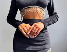 Оксамитовий комплект, декорований бахромою зі страз Оксамитовий комплект, декорований бахромою зі страз | PUSHKA SHOP