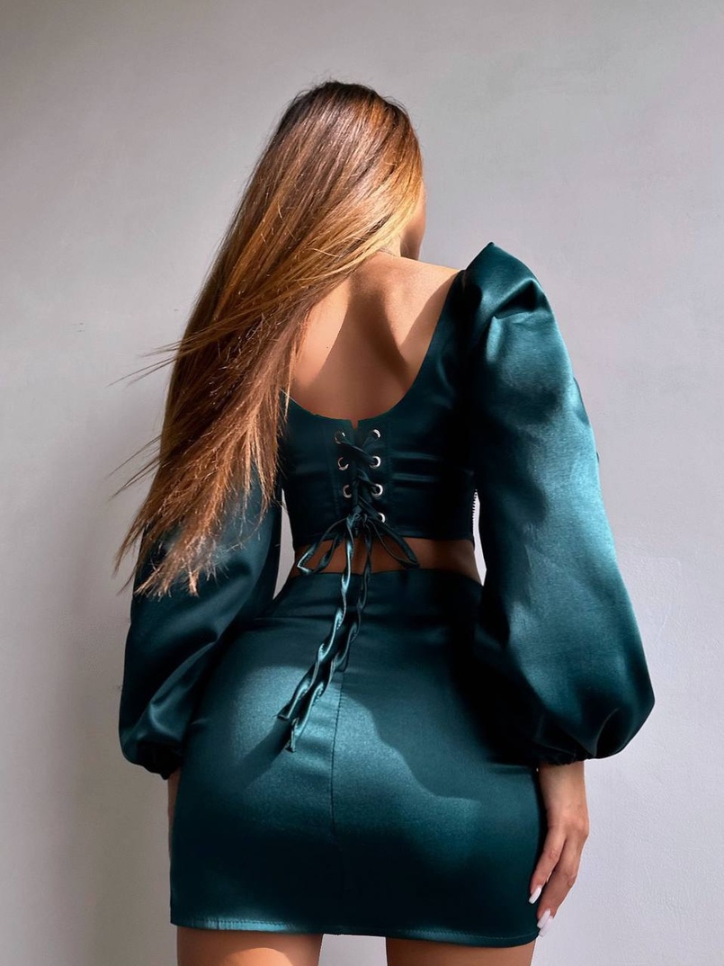 Комплект: корсет, декорований стразами   + спідниця міні з драпіруванням  Комплект: корсет, декорований стразами   + спідниця міні з драпіруванням  | PUSHKA SHOP