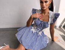 Сукня в клітинку декорована мереживом  Сукня в клітинку декорована мереживом  | PUSHKA SHOP