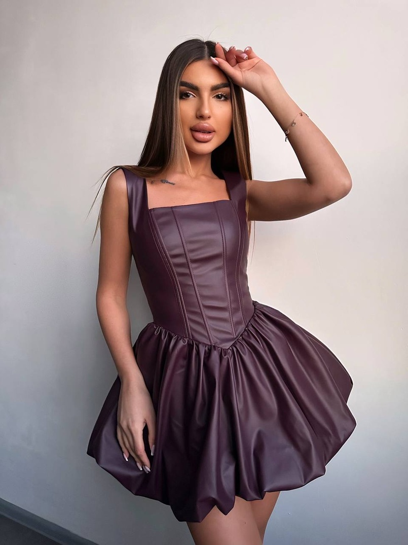 Корсетна сукня з еко-шкіри зі спідницею-балоном | PUSHKA SHOP