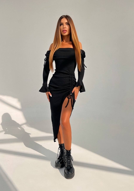 Трикотажна сукня міді з хомутом   | PUSHKA SHOP