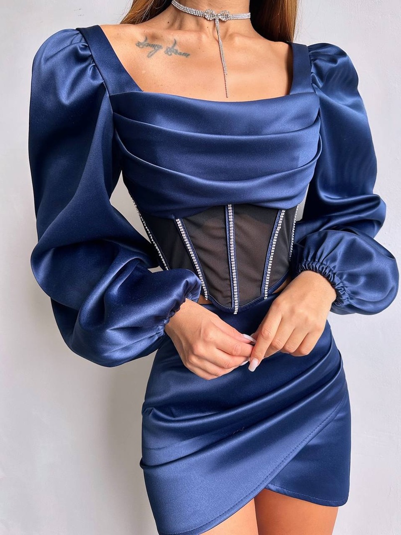 Комплект: корсет, декорований стразами   + спідниця міні з драпіруванням  Комплект: корсет, декорований стразами   + спідниця міні з драпіруванням  | PUSHKA SHOP