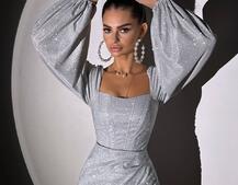 Сяючий комплект: корсет + спідниця міні з драпіруванням Сяючий комплект: корсет + спідниця міні з драпіруванням | PUSHKA SHOP