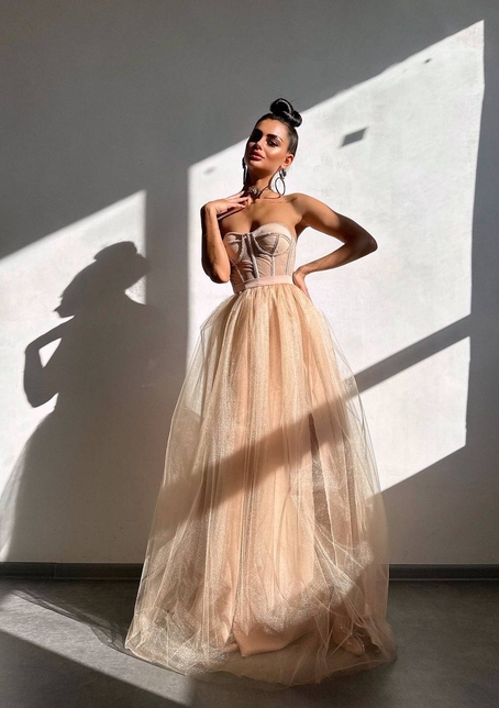 Комплект: корсет бюстьє декорований стразами + пишна спідниця максі  Ручна робота  | PUSHKA SHOP