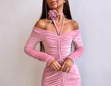 Оксамитова сукня  із зав'язкою на шию з трояндою | PUSHKA SHOP