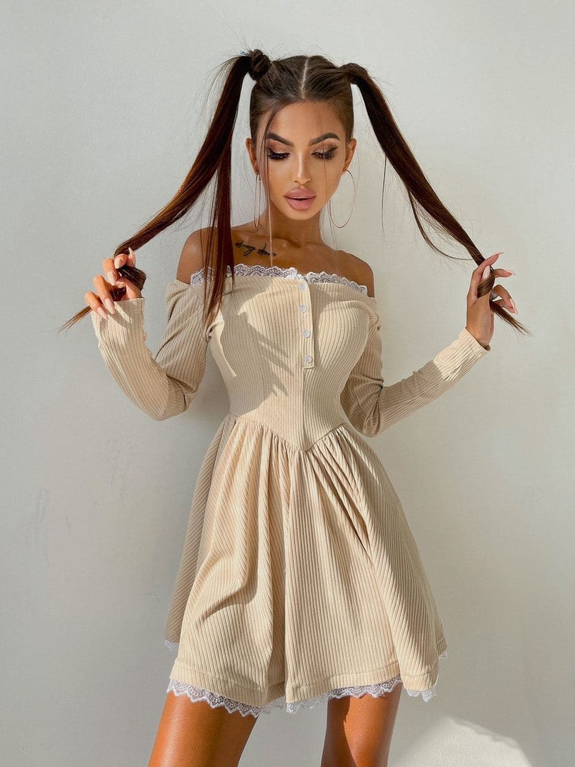 Трикотажное платье, декорированное кружевом   Трикотажное платье, декорированное кружевом   | PUSHKA SHOP