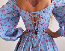 Сукня міні з квітковим принтом, корсетним верхом та подвійною спідницею  Сукня міні з квітковим принтом, корсетним верхом та подвійною спідницею  | PUSHKA SHOP