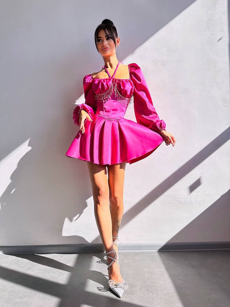 Сукня з корсетом, декорованим бахромою зі страз Ручна робота  Сукня з корсетом, декорованим бахромою зі страз Ручна робота  | PUSHKA SHOP