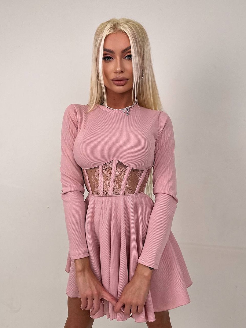 Трикотажна корсетна сукня з мереживом та пишною спідницею  | PUSHKA SHOP