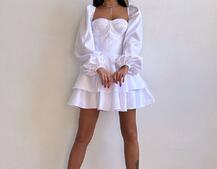 Атласна корсетна сукня бюстьє з пишною подвійною спідницею та об‘ємними рукавами | PUSHKA SHOP