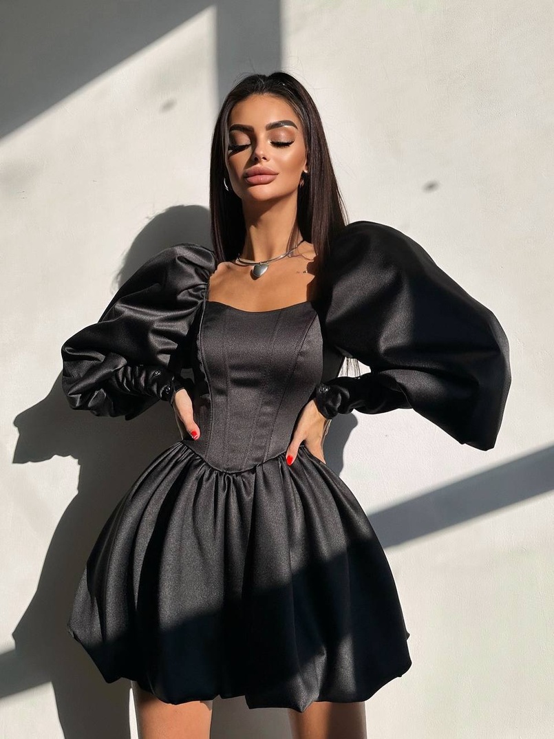 Сукня з обʼємними рукавами та спідницею балоном  Сукня з обʼємними рукавами та спідницею балоном  | PUSHKA SHOP