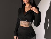 Комплект декорований бахромою із стразами: піджак + спідниця  | PUSHKA SHOP