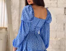 Сукня в горошок на ґудзиках з воланами  | PUSHKA SHOP