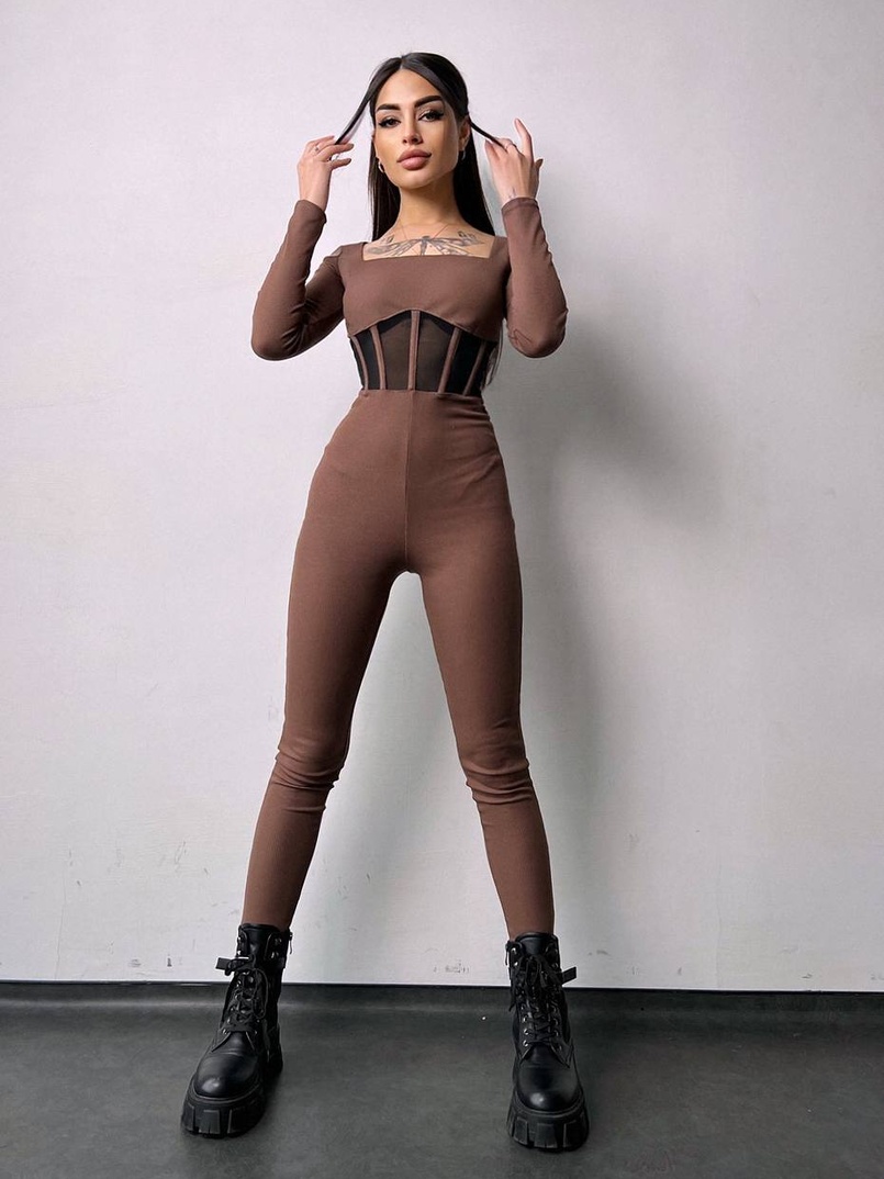 Облягаючий трикотажний комбінезон з елементами корсету  Облягаючий трикотажний комбінезон з елементами корсету  | PUSHKA SHOP