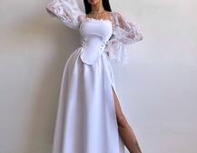 Сукня міді з корсетом декорована мереживом  | PUSHKA SHOP