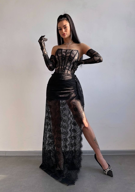 Мереживна сукня максі з рукавичками  | PUSHKA SHOP