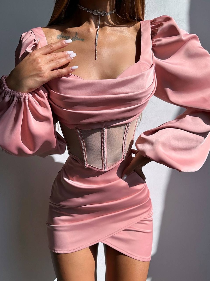 Комплект: корсет, декорований стразами   + спідниця міні з драпіруванням  Комплект: корсет, декорований стразами   + спідниця міні з драпіруванням  | PUSHKA SHOP