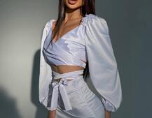 Атласний комплект, декорований бахромою зі страз Атласний комплект, декорований бахромою зі страз | PUSHKA SHOP